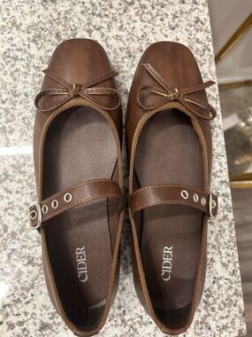 Cider Brown Mary Jane Bow Flats NWOT